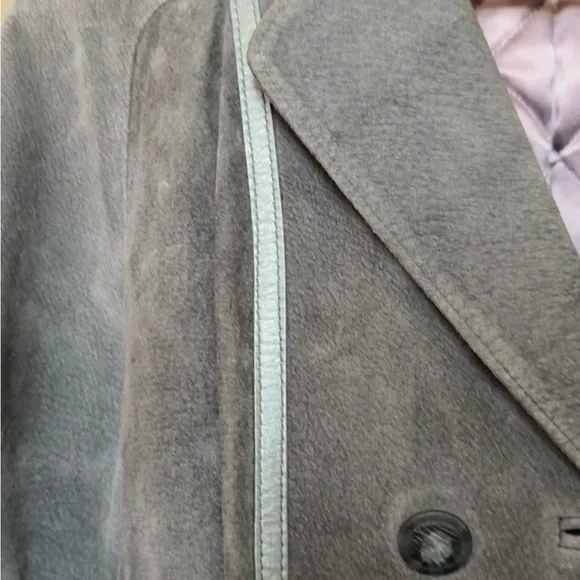 VINTAGE ‘80’s Double-Breasted Suede Trench Coat - Gray - Picture 6 of 12